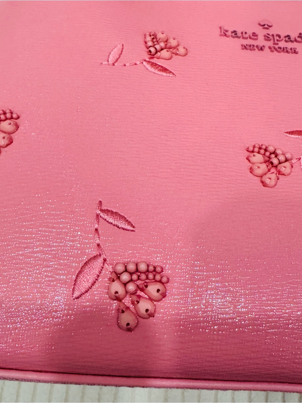 kate spade New Pink Embossed Floral Beaded Leather shoulder bag Crossbody strap - Picture 4 of 11